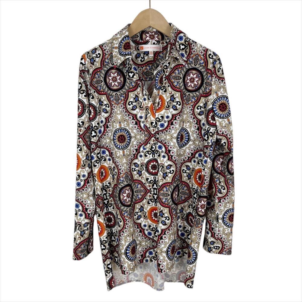 Jude Connally Colorful Paisley Print Long Sleeve Blouse Top Size XS